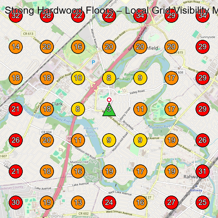 Strong Hardwood Floors GeoGrid visibility map for Servia§O De Instalaa§Agbpo De Piso De Madeira in Livingston